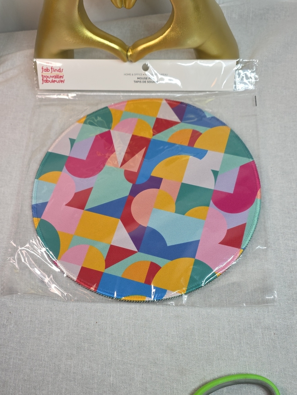 Michaels Round Multicolor Geometric Mouse Pad - Pink, Yellow, Blue, Green